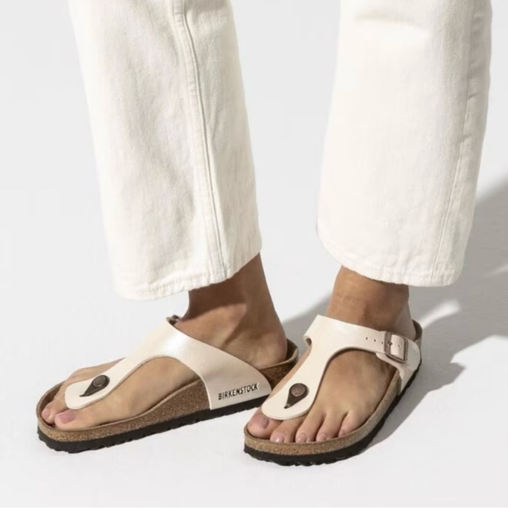 Birkenstock Women’s Gizeh Birko Flor Sandal Sz 40 EU 9-9.5 US White Leather